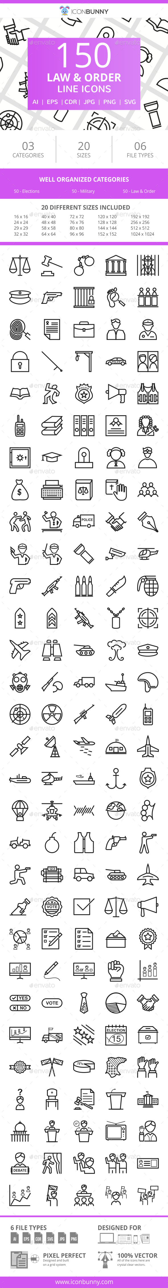 150 Law & Order Line Icons - Icons
