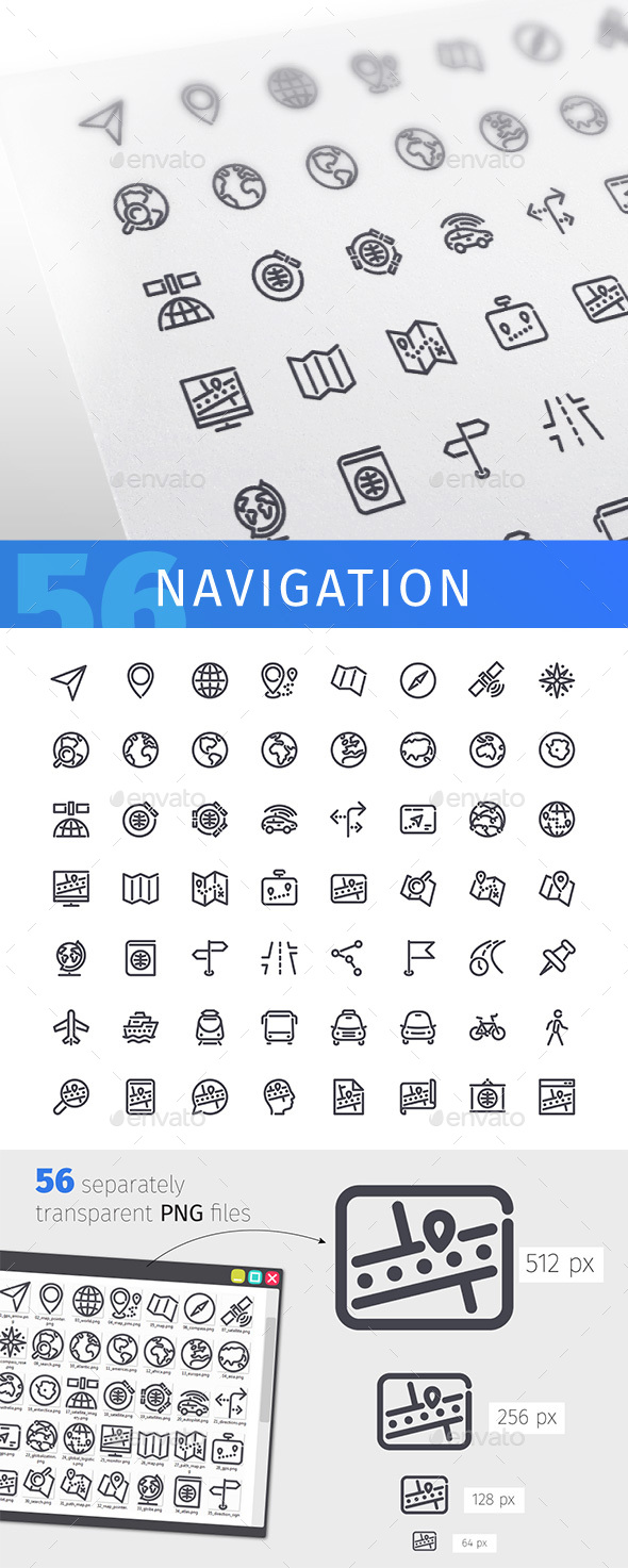 Navigation Line Icons Set - Technology Icons