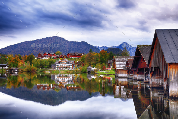 Grundlsee lake in Alps mountains - Stock Photo - Images
