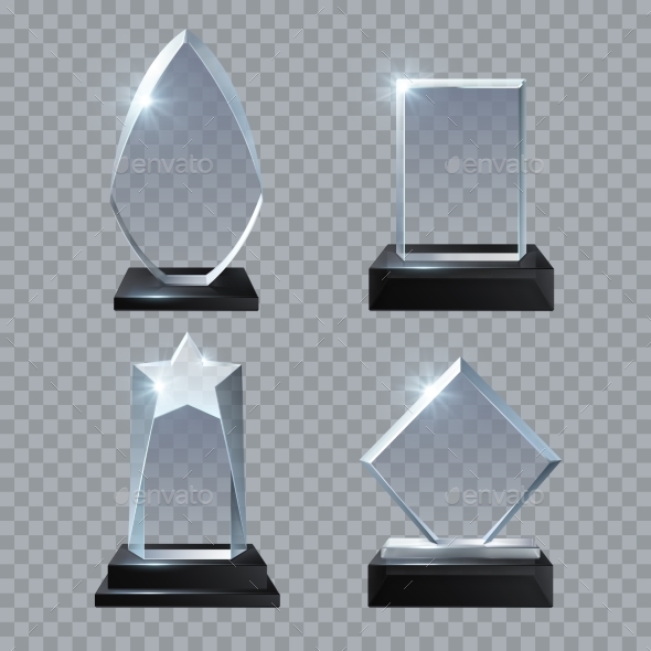 Crystal Glass Blank Trophy Awards Isolated Vector - Man-made Objects Objects