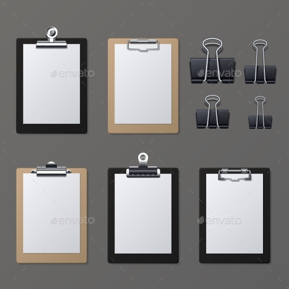 Realistic Clipboards with Blank White Paper Sheet - Man-made Objects Objects