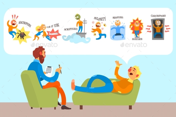 Man Talking with Psychotherapist About Phobias - Health/Medicine Conceptual