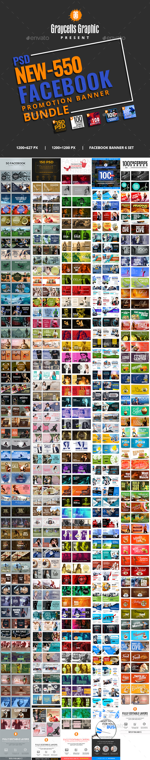 550 Facebook Banner Bundle v2 - Social Media Web Elements