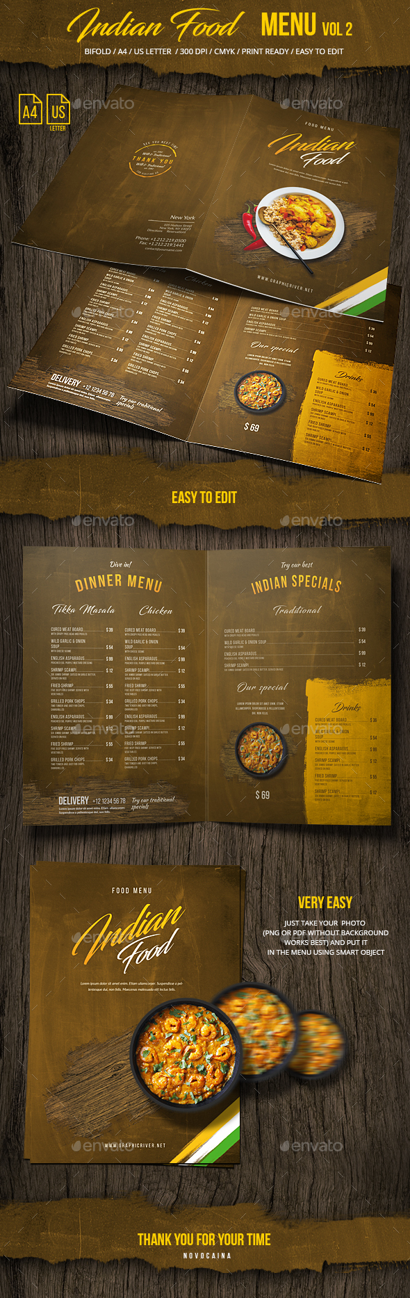 Indian Food Menu A4 & US Letter - Bifold - Vol 2 - Food Menus Print Templates