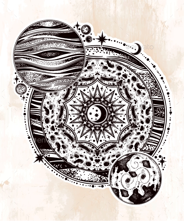 Planet Composition Geometry Mandala Moon Inside. - Landscapes Nature