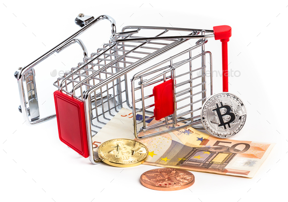 The bitcoins on the fifty euro coin - Stock Photo - Images