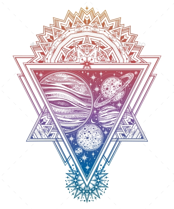 Decorative Solar Planets in Framed Composition. - Decorative Symbols Decorative