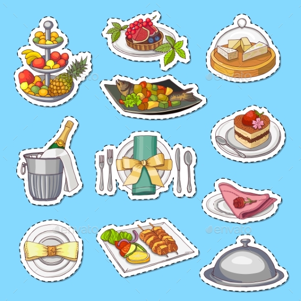 Vector Hand Drawn Restaurant or Room Service - Food Objects