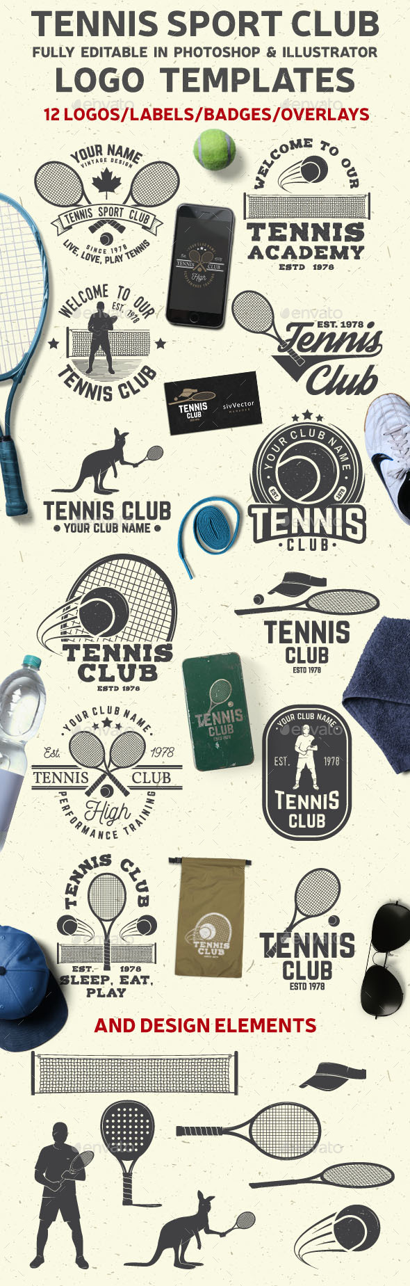 Tennis Club Badges - Badges & Stickers Web Elements