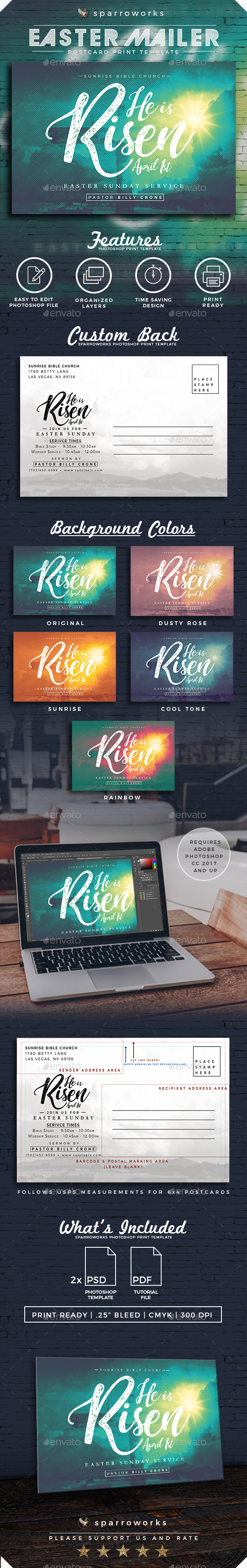 Easter Mailer Postcard Print Template - Church Flyers