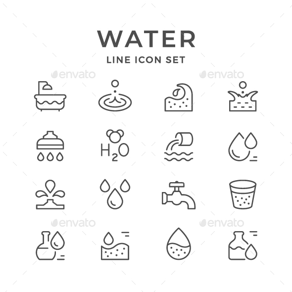 Set Line Icons of Water - Man-made objects Objects