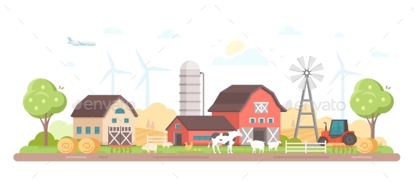 Village - Modern Flat Design Style Vector - Buildings Objects