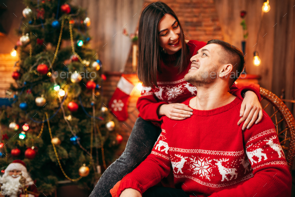 Happy love couple celebrate christmas holidays - Stock Photo - Images