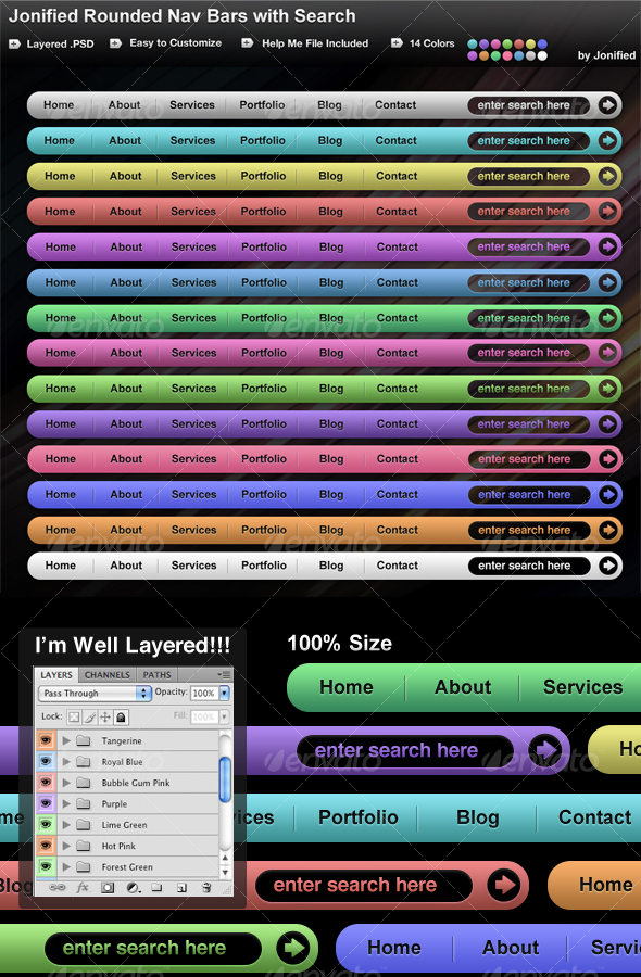 Jonified Rounded Nav Bars with Search - 14 Colors! - Web Elements