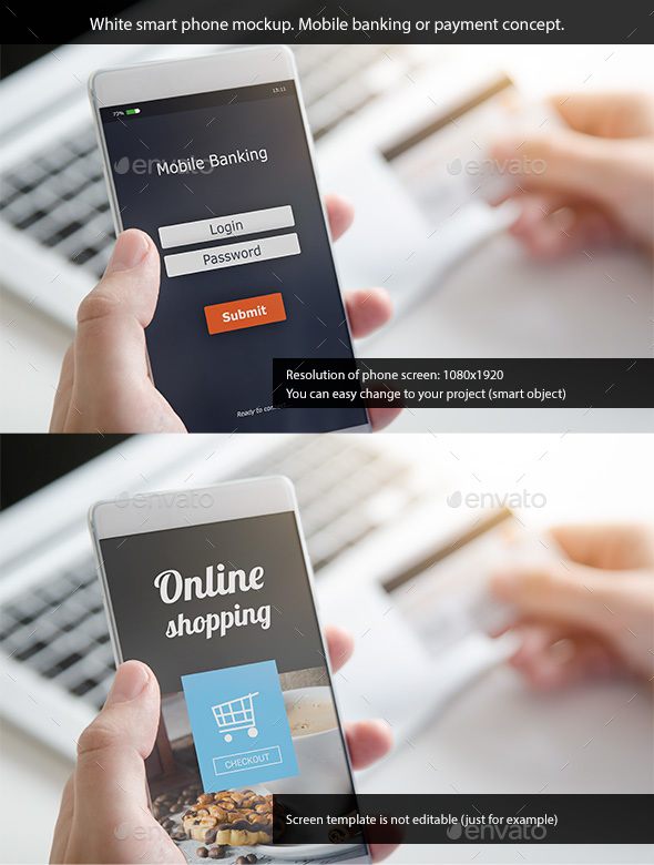 White Smart Phone Mockup. Mobile Banking or Payment Concept - Mobile Displays