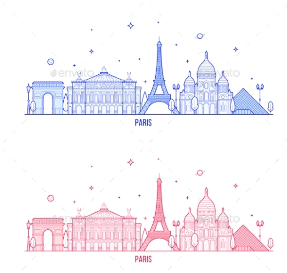 Paris Skyline France City Notable Buildings Vector - Buildings Objects