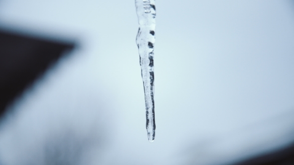 Long Sharp Icicle Hanging on Roof, Stock Footage | VideoHive