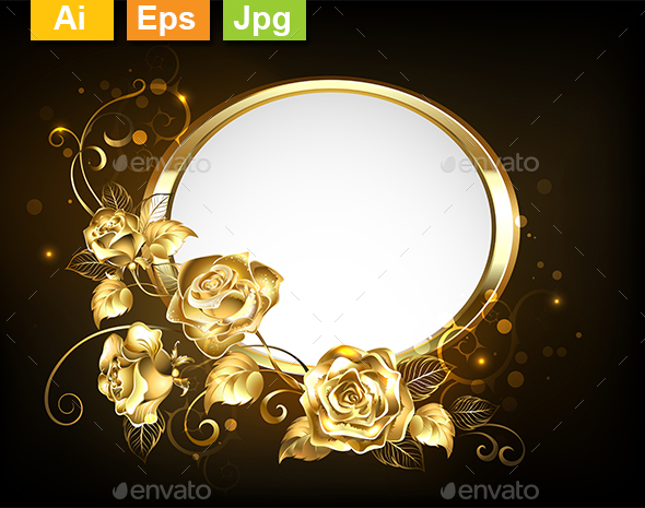 Oval Banner with Gold Roses - Borders Decorative