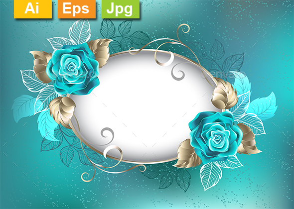 Oval Banner with Turquoise Roses - Borders Decorative