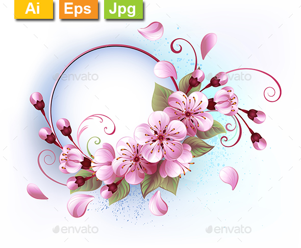Round Banner with Sakura - Borders Decorative