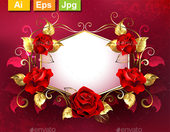 Signboard with Jewelry Red Roses - Borders Decorative
