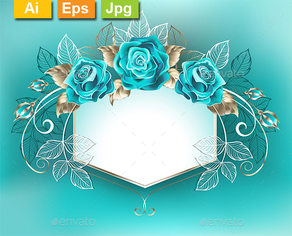 White Banner with Turquoise Roses - Borders Decorative