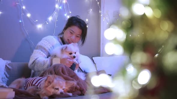 happiness joyful christmas holiday moment with asian cheerful female leisure relax alt