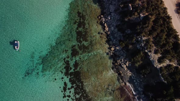 Aerial drone view of the Mediterranean Sea in the Akamas Peninsula National Park, Cyprus