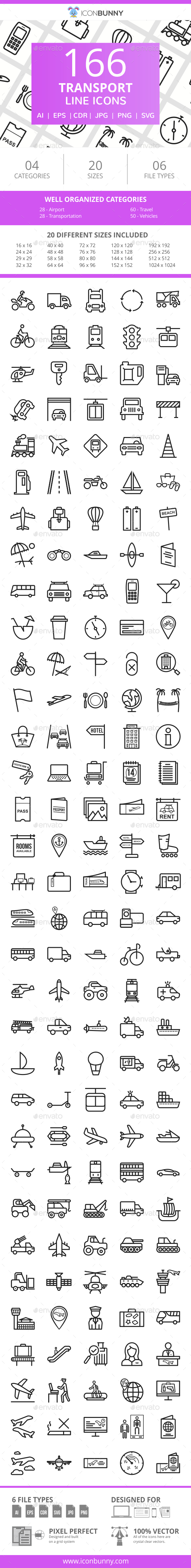 166 Transport Line Icons - Icons
