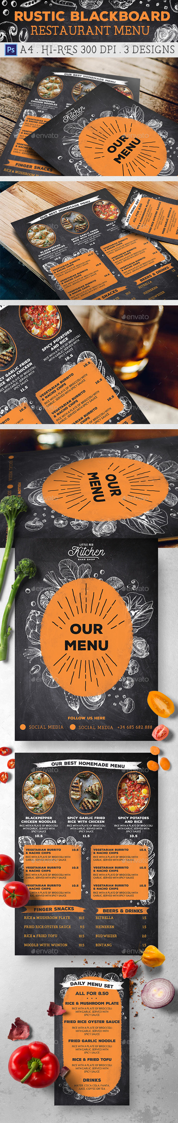 Rustic Blackboard Restaurant Menu - Food Menus Print Templates