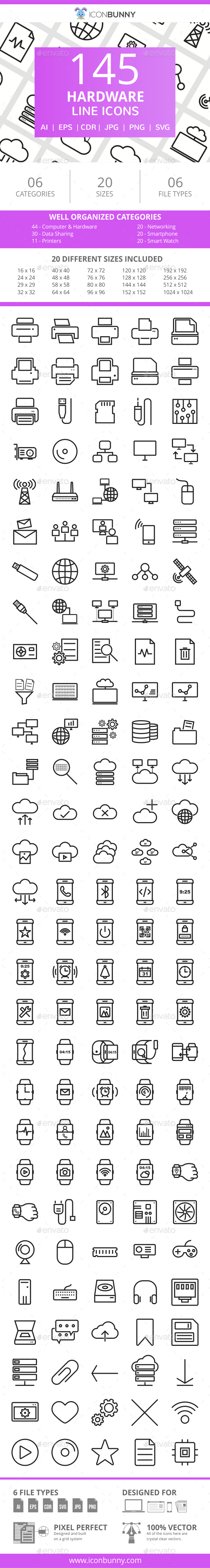 166 Hardware Line Icons - Icons