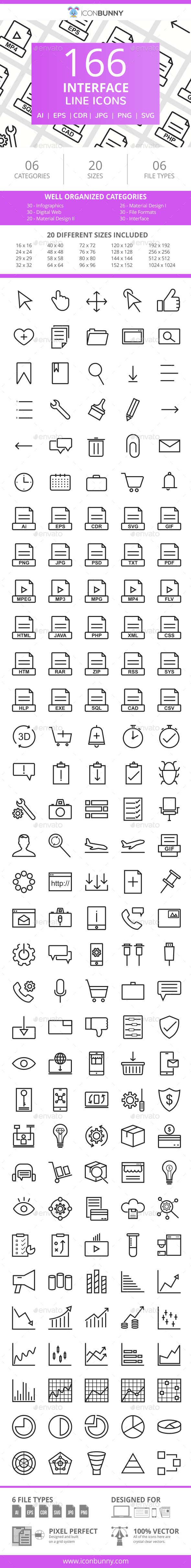 166 Interface Line Icons - Icons