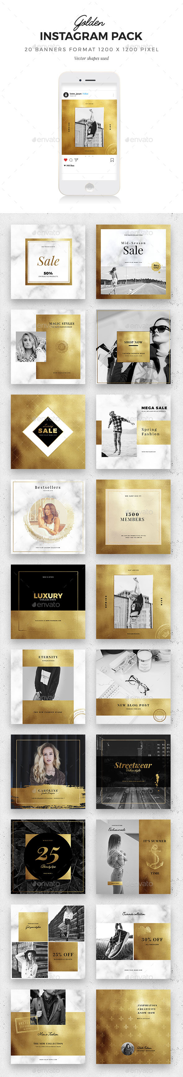 Golden Instagram Pack - Social Media Web Elements