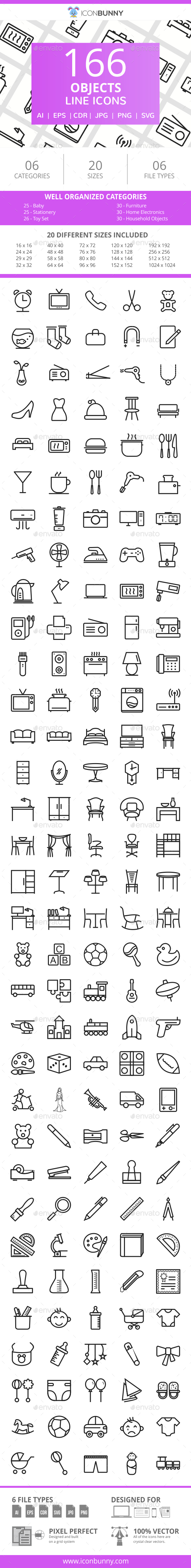166 Objects Line Icons - Icons