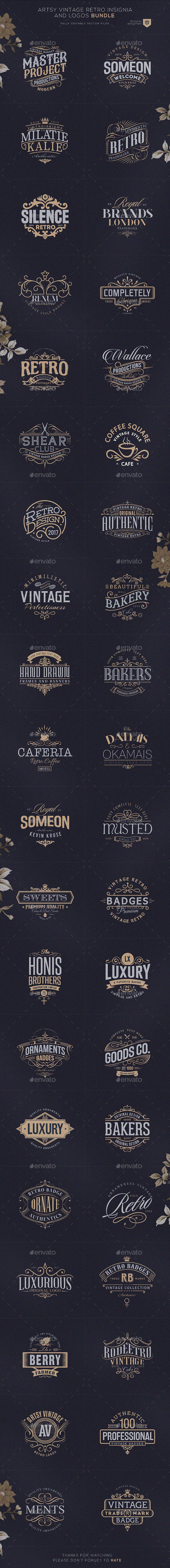 Artsy Vintage Retro Insignia and Logos Bundle - Badges & Stickers Web Elements