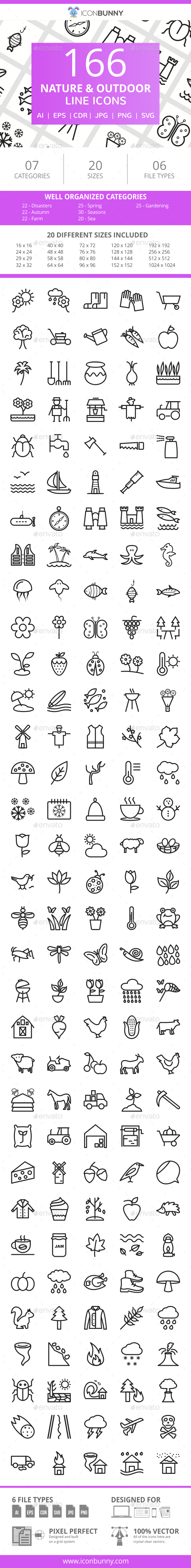 166 Nature & Outdoor Line Icons - Icons