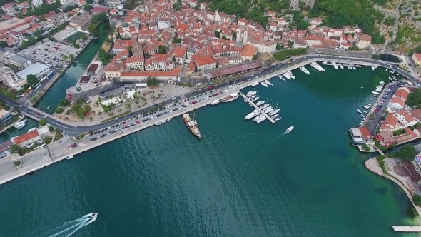 Bay of Kotor and Old City in Montenegro Aerial alt