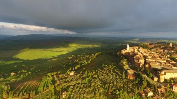Old Italian City on Top of Hill at Sunrise alt