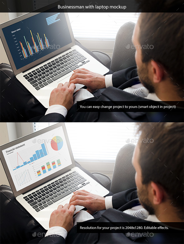 Businessman with Laptop Mockup - Laptop Displays