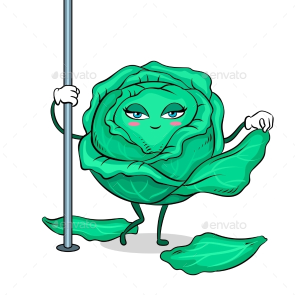 Cabbage Pole Dancer Pop Art Vector Illustration - Food Objects