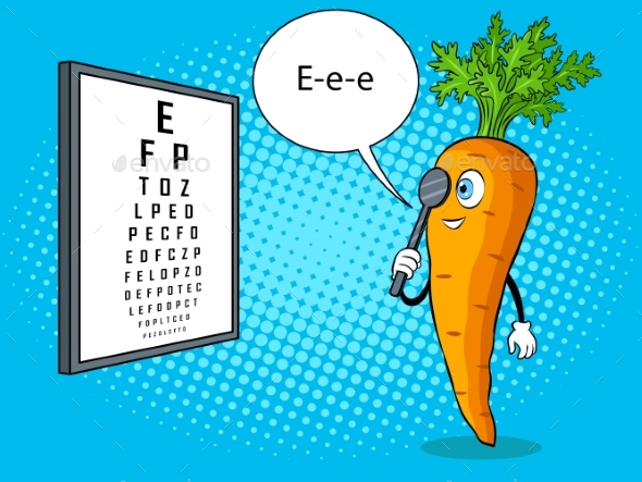 Carrot Check Vision Pop Art Vector Illustration - Food Objects