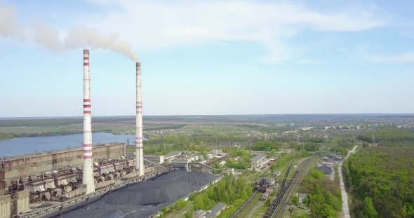 Industrial Power Plant With Smokestack, Stock Footage | VideoHive