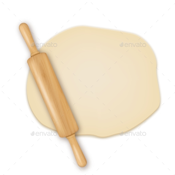 Vector Realistic 3D Wooden Rolling Pin on Roll Out - Man-made Objects Objects