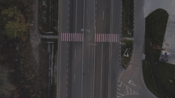 Aerial View of a Traffic Driving on a Motorway Through the Countryside