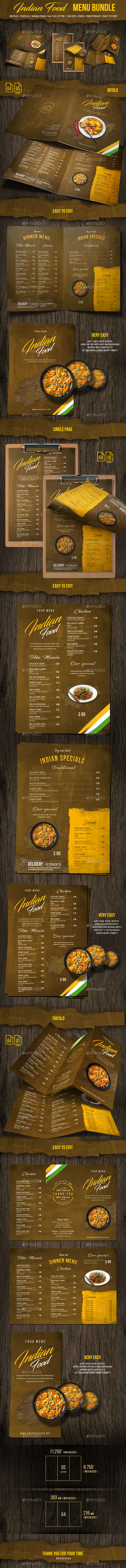 Indian Food Menu Bundle - A4 & US Letter Formats - Food Menus Print Templates