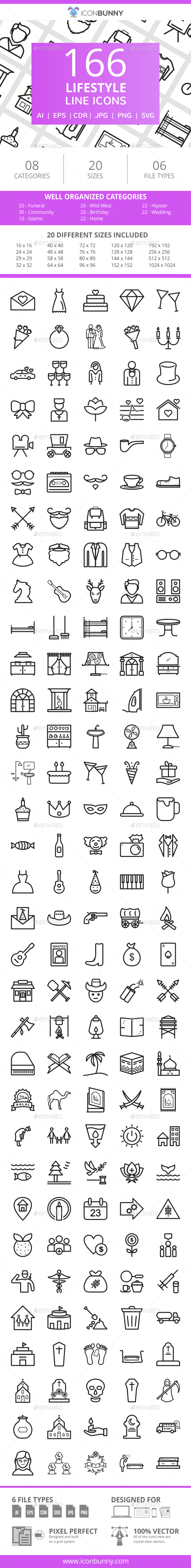 166 Lifestyle Line Icons - Icons