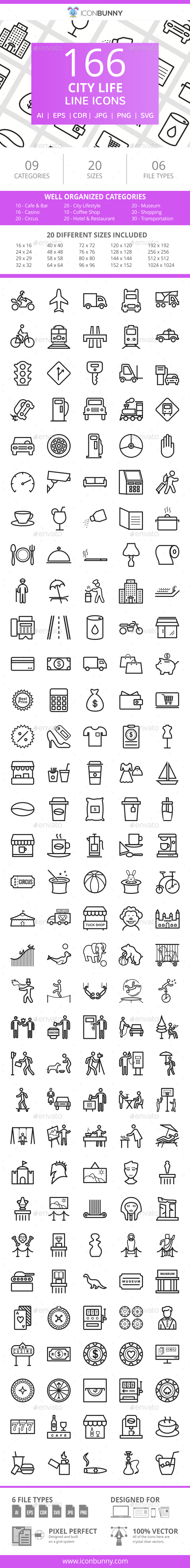 166 City Life Line Icons - Icons