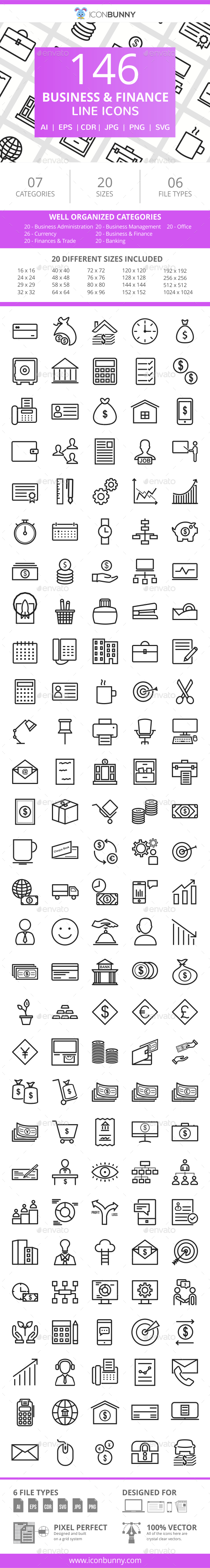 146 Business & FInance Line Icons - Icons