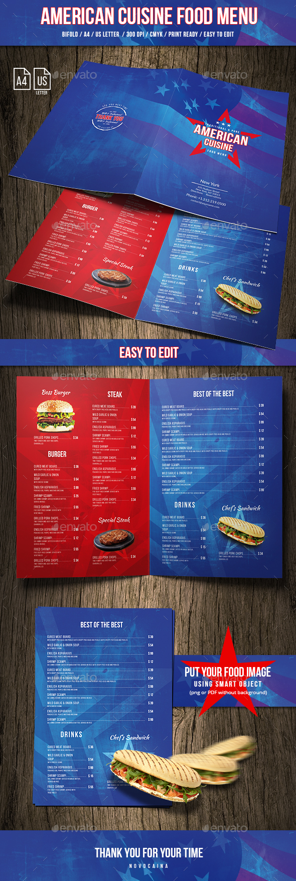 American Cuisine Food Menu A4 & US Letter - Food Menus Print Templates