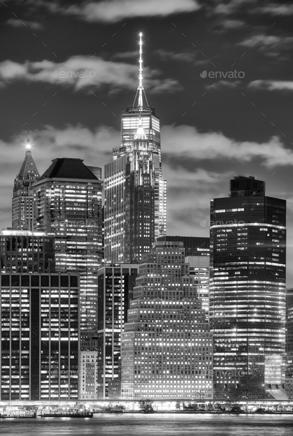 Manhattan Skyscrapers At Night New York City Usa